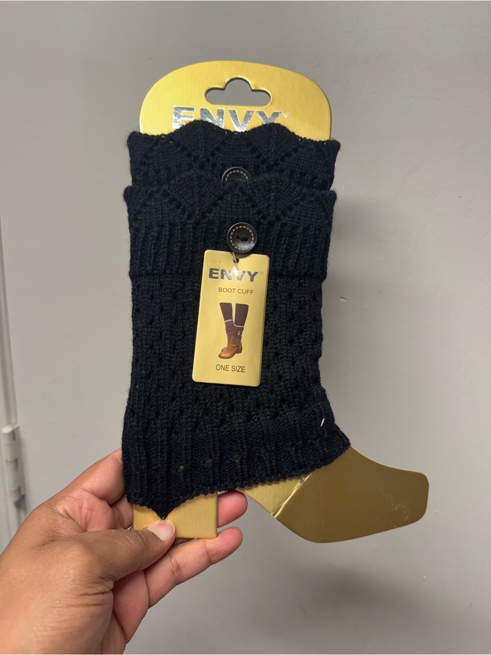 envy Black Knit Layering Boot Cuff with Scallop Edge